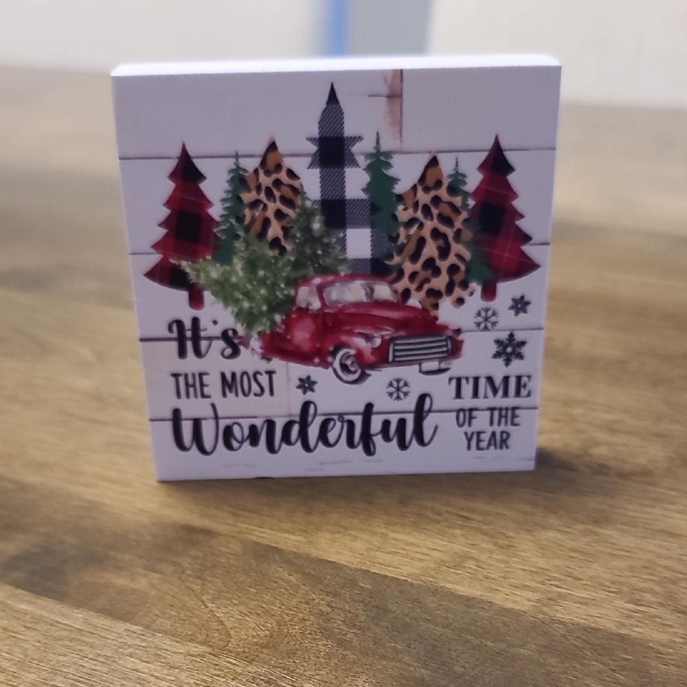 Festive Holiday Wooden Block Accent